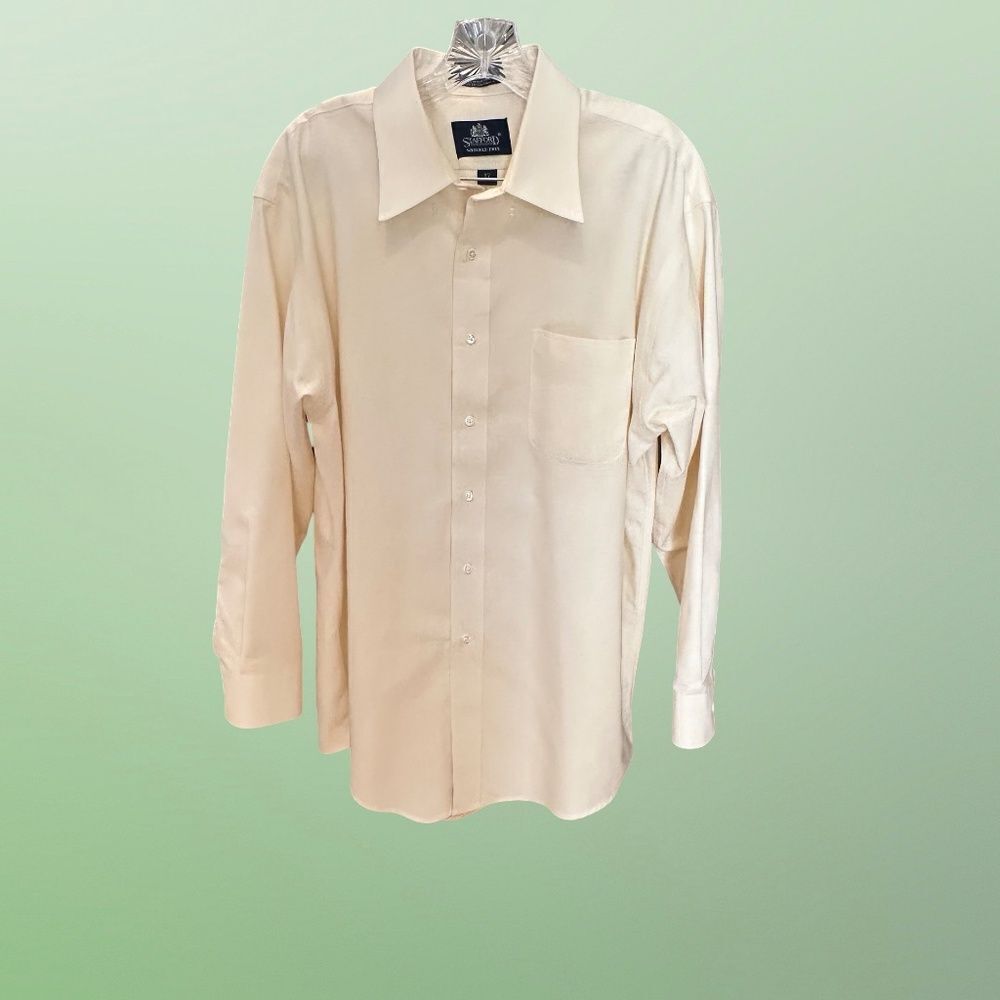 Stafford Wrinkle Free Mens Button Down Shirt Soft Yellow Size 17 / 33 - Picture 5 of 11